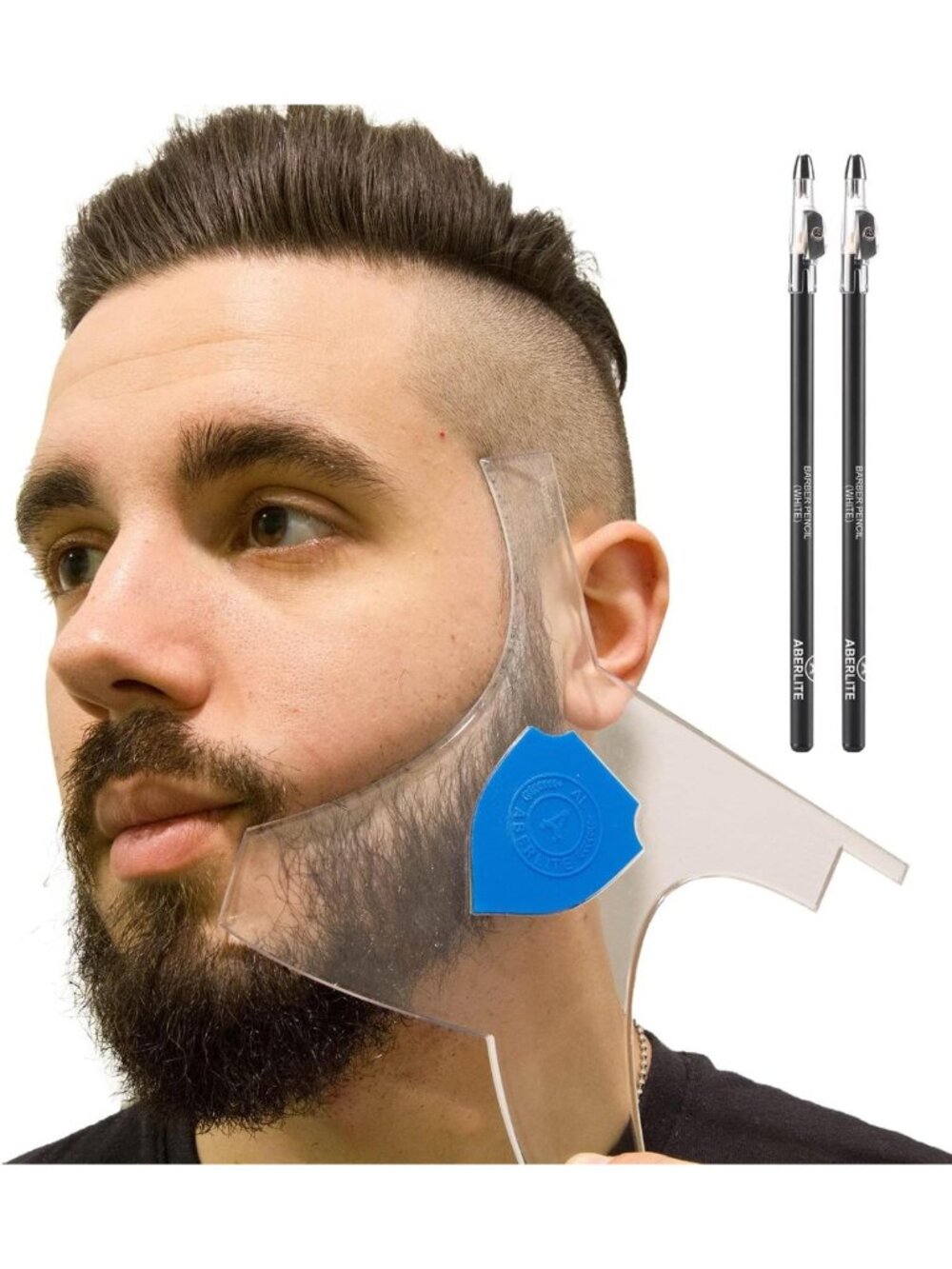 Beard Shaper Kit with Barber Pencils - Premium Clear Stencil Tool for Perfect
